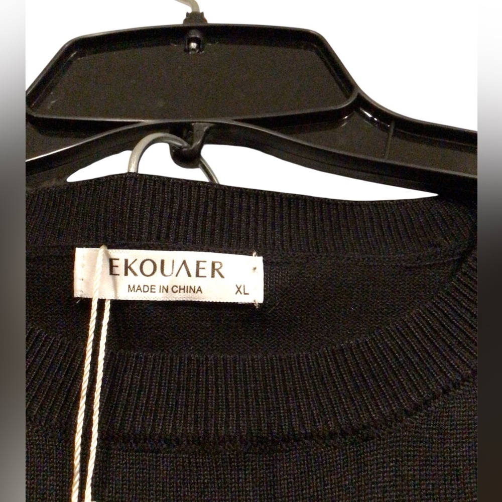 Ekouaer Women black 2 Piece Short Sleeve Sweater Top Wide Leg Long Pants size XL - Picture 2 of 5